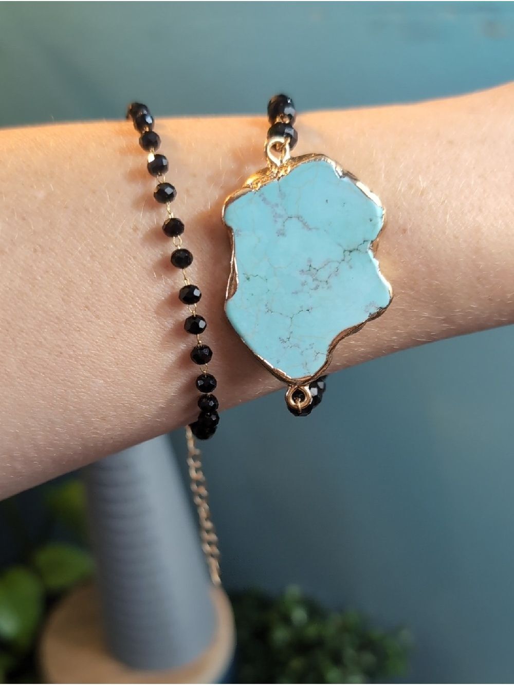 JM Turquoise Slice Dipped Gold Bracelet Set